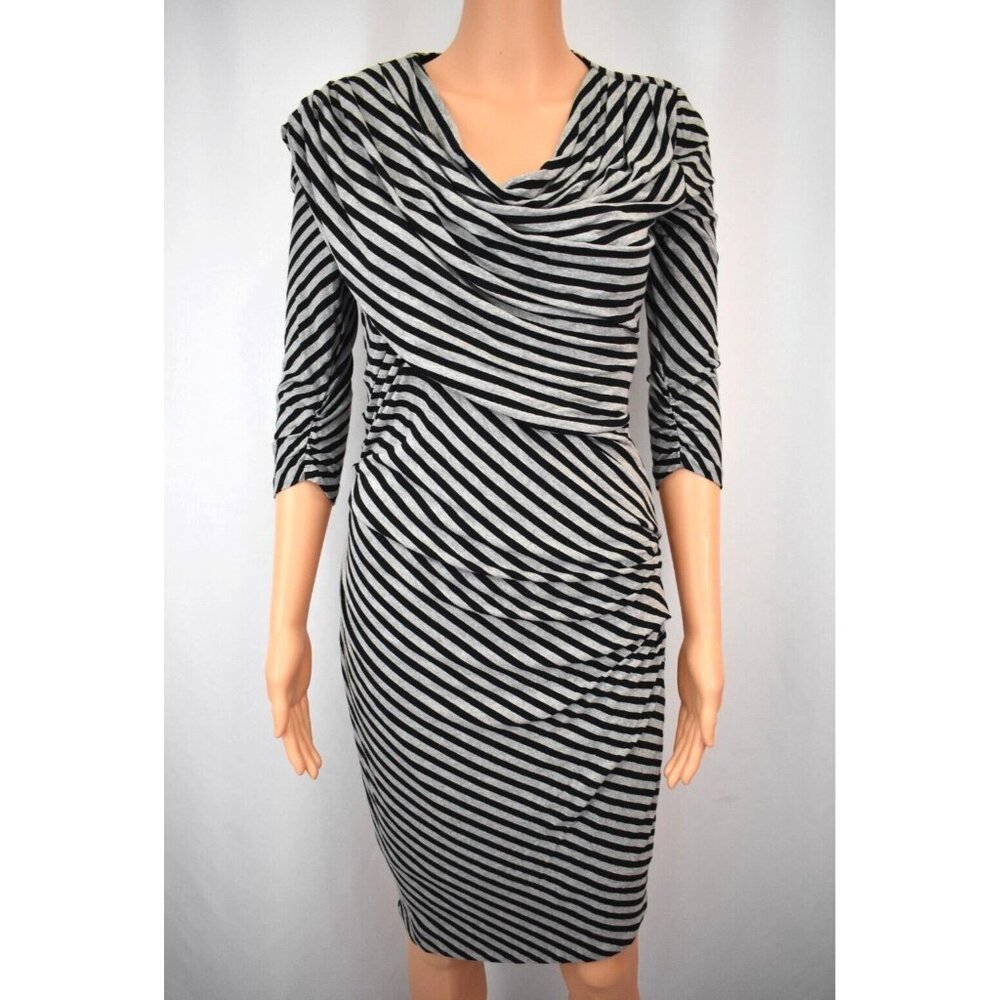 Maggy Boutique Striped Pencil Midi Dress Size 4 Draped Cowl Neck Grunge Academia